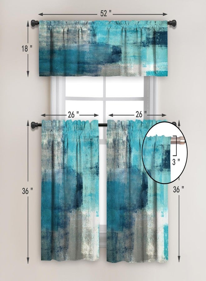 MCALK Turquoise Blackout Kitchen Curtains Tiers and Valances Set 3 Piece for Windows Grey Kitchen Window Curtains Set,Modern Abstract Art Valances for Living Room(36" Tiers Set) - Image 5